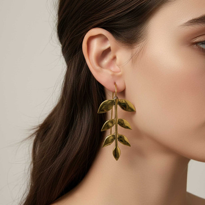 Hanging Leaf 24k Gold Plated Earrings
