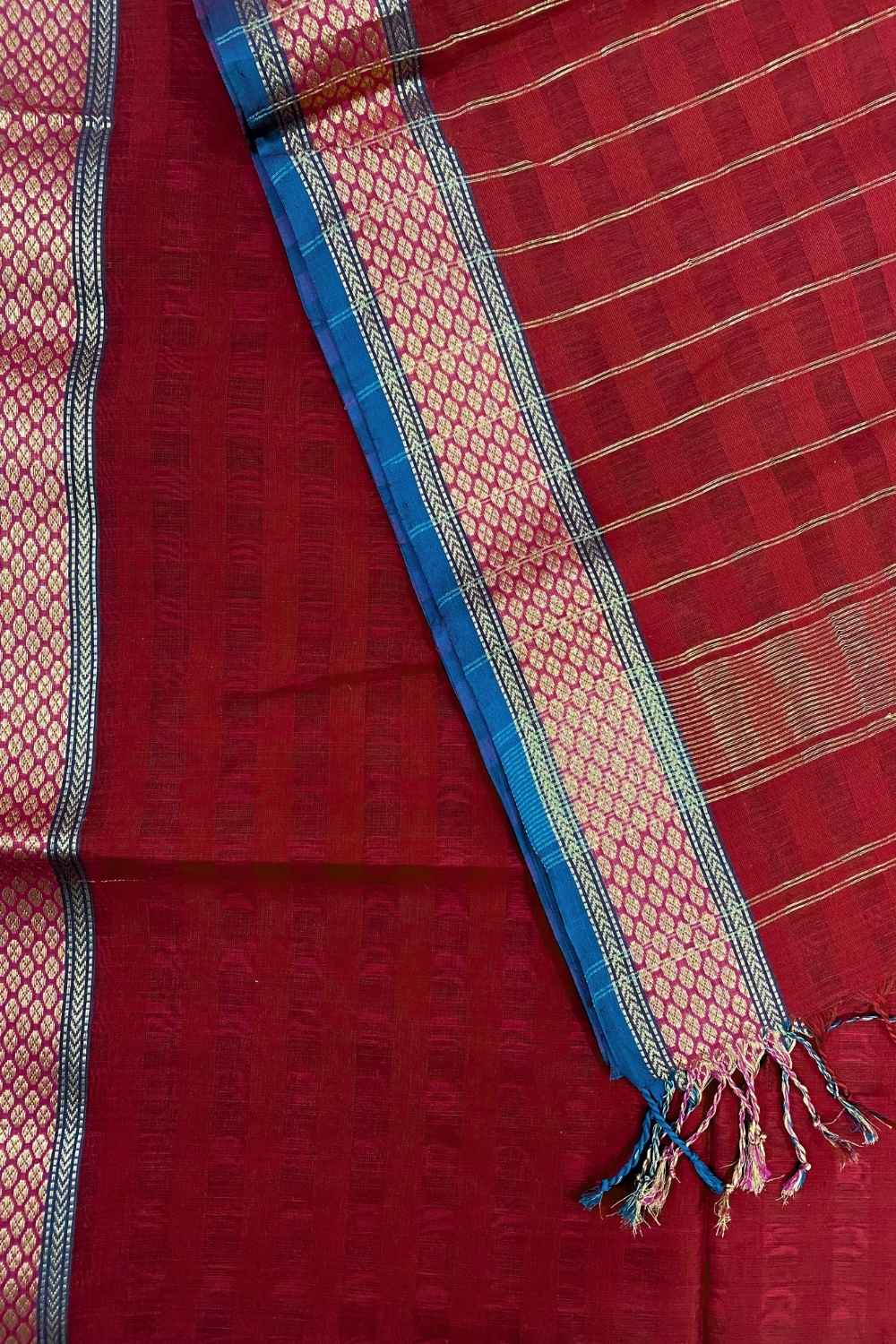 Red Pure Silk Cotton Maheshwari Saree