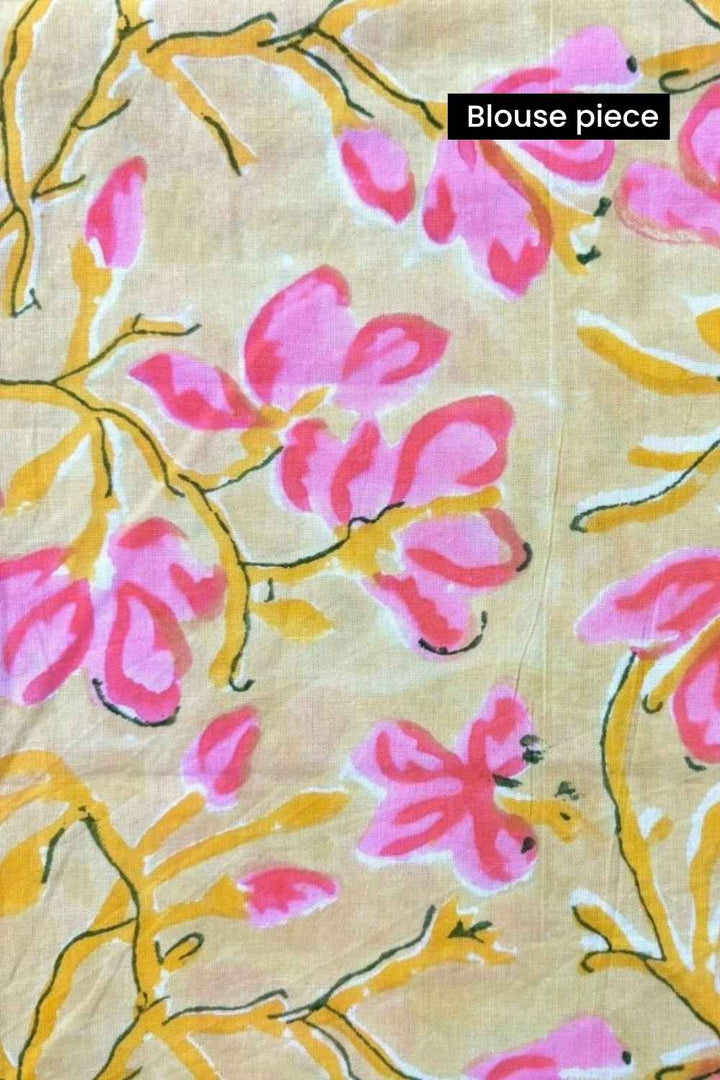 Shades of Yellow Ombre Organza Saree with Printed Blouse Fabric