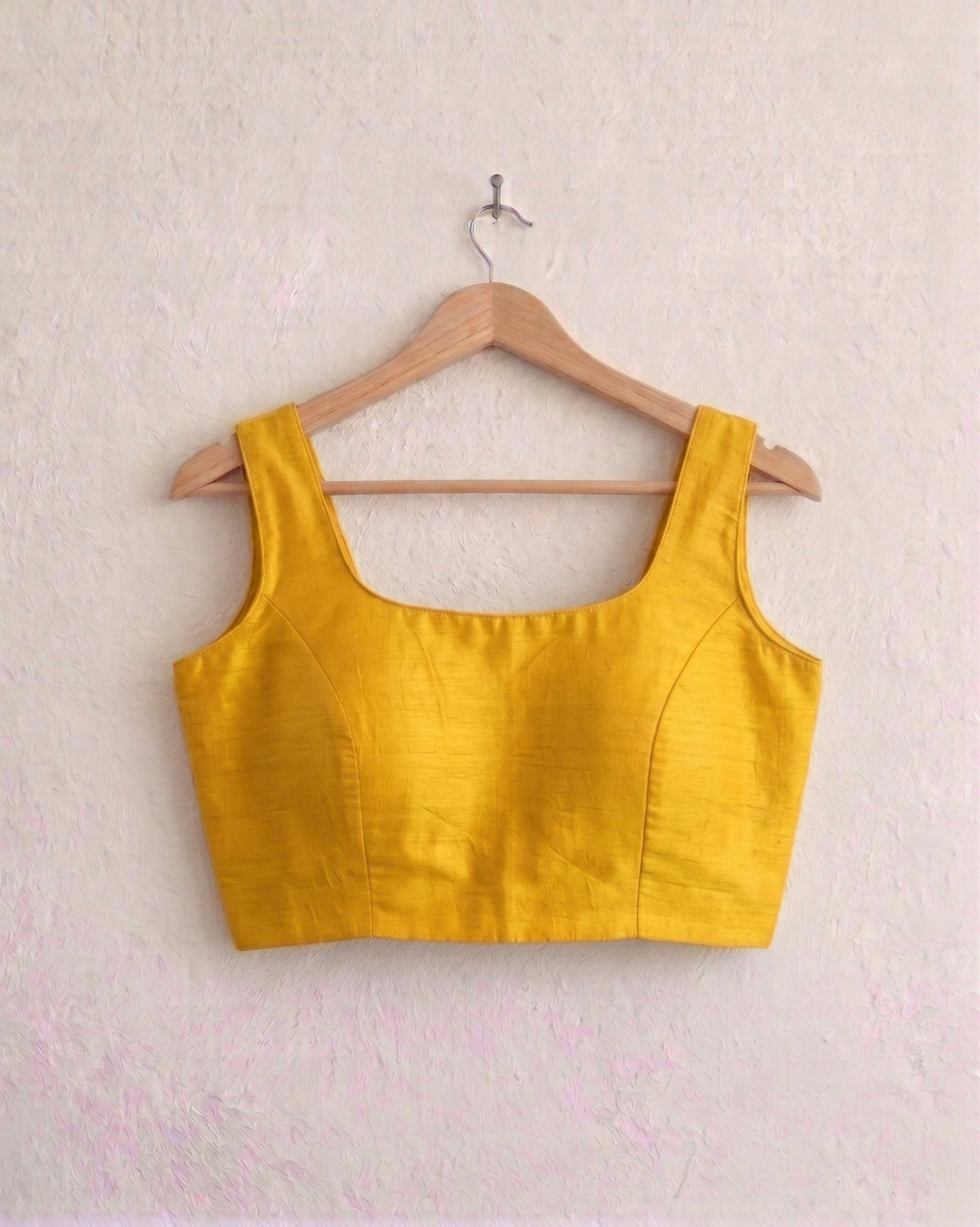 Yellow Art Silk U neck Sleeveless Readymade Blouse