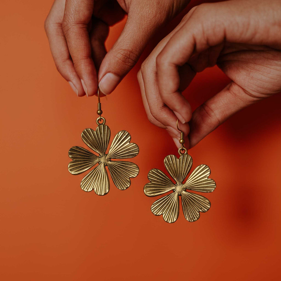 Floral Motif 18k Gold Plated Earrings
