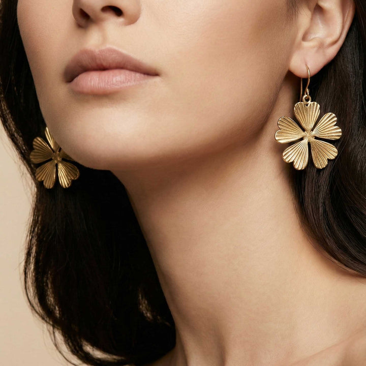 Floral Motif 18k Gold Plated Earrings