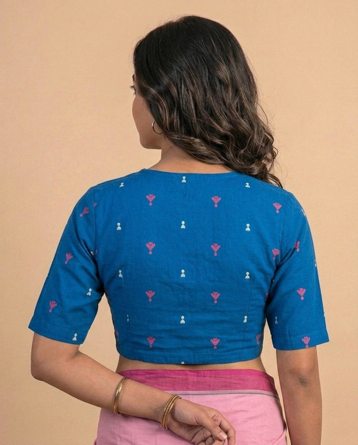 Timeless Handwoven Blouse with Peter Pan Collar - Blue