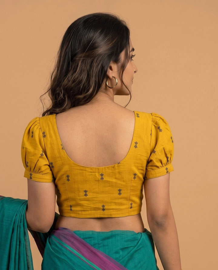 Subtle days V-neck Mustard Blouse with Puff Sleeves