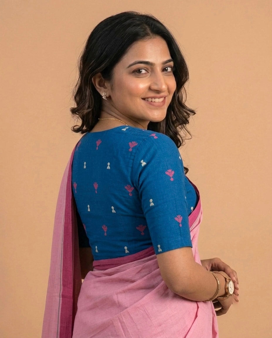 Timeless Handwoven Blouse with Peter Pan Collar - Blue