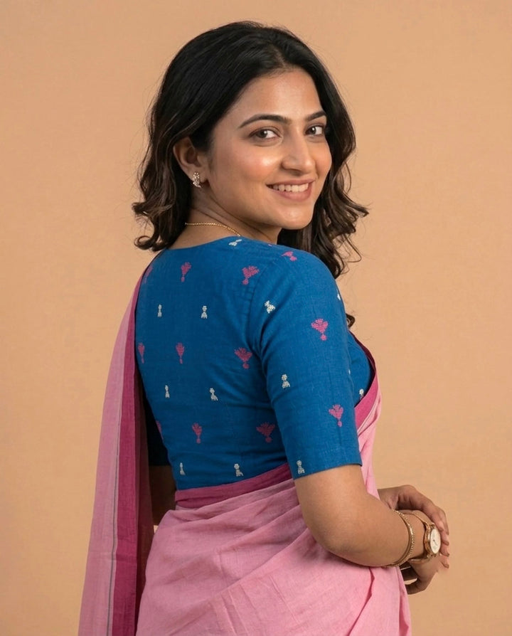 Timeless Handwoven Blouse with Peter Pan Collar - Blue