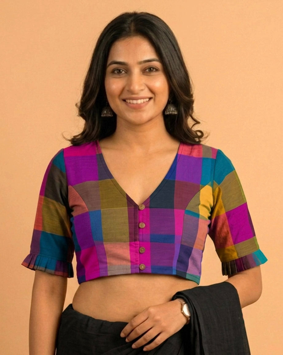 9AM button down blouse with elbow sleeve - Multicolor 4