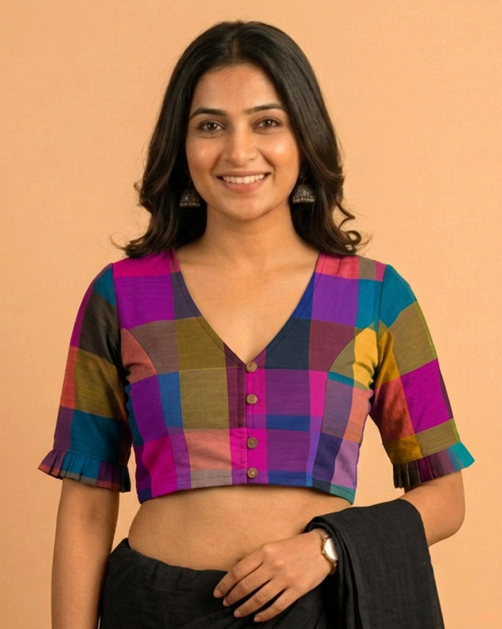9AM button down blouse with elbow sleeve - Multicolor 4