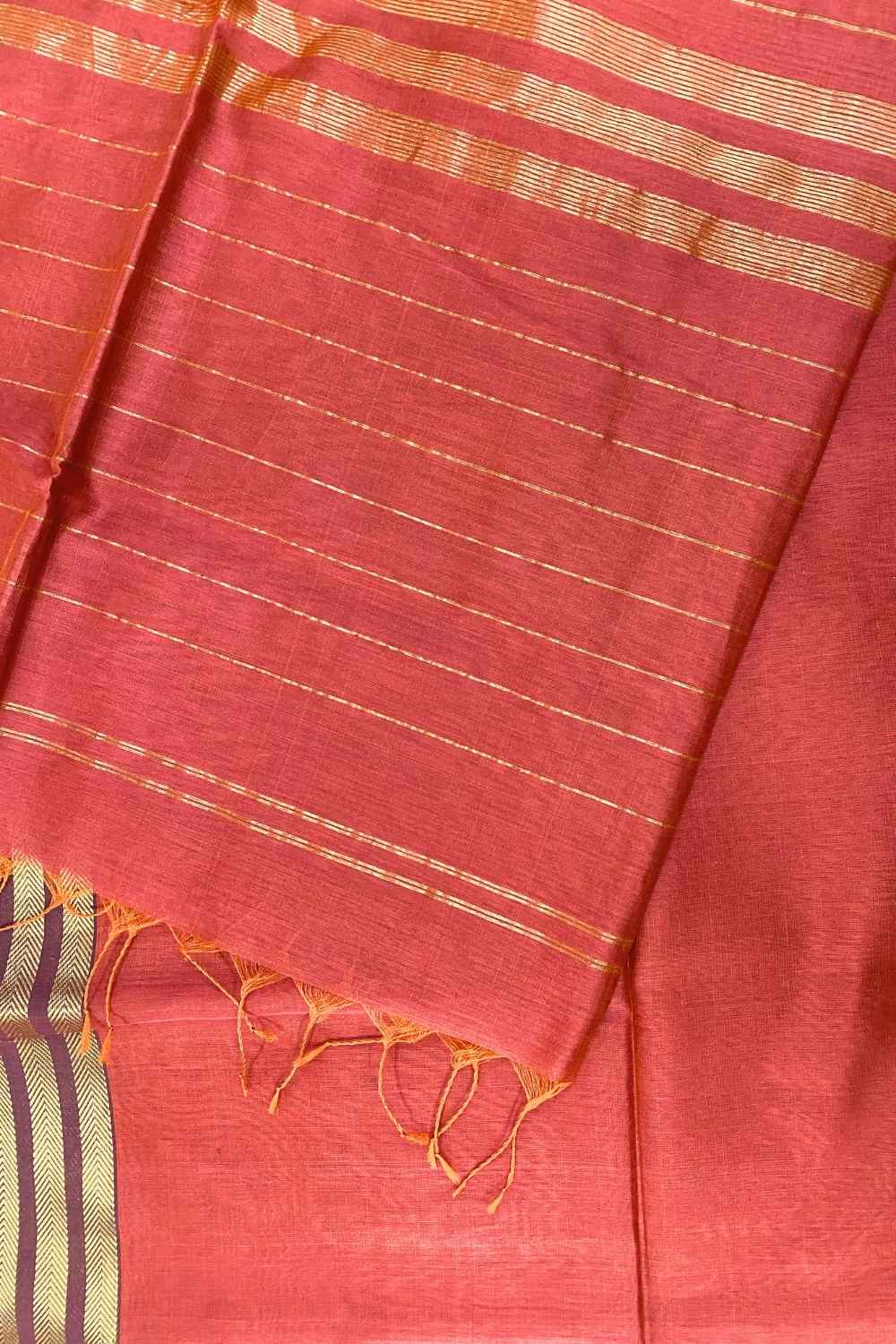 Rust Pure Silk Cotton Maheshwari Saree