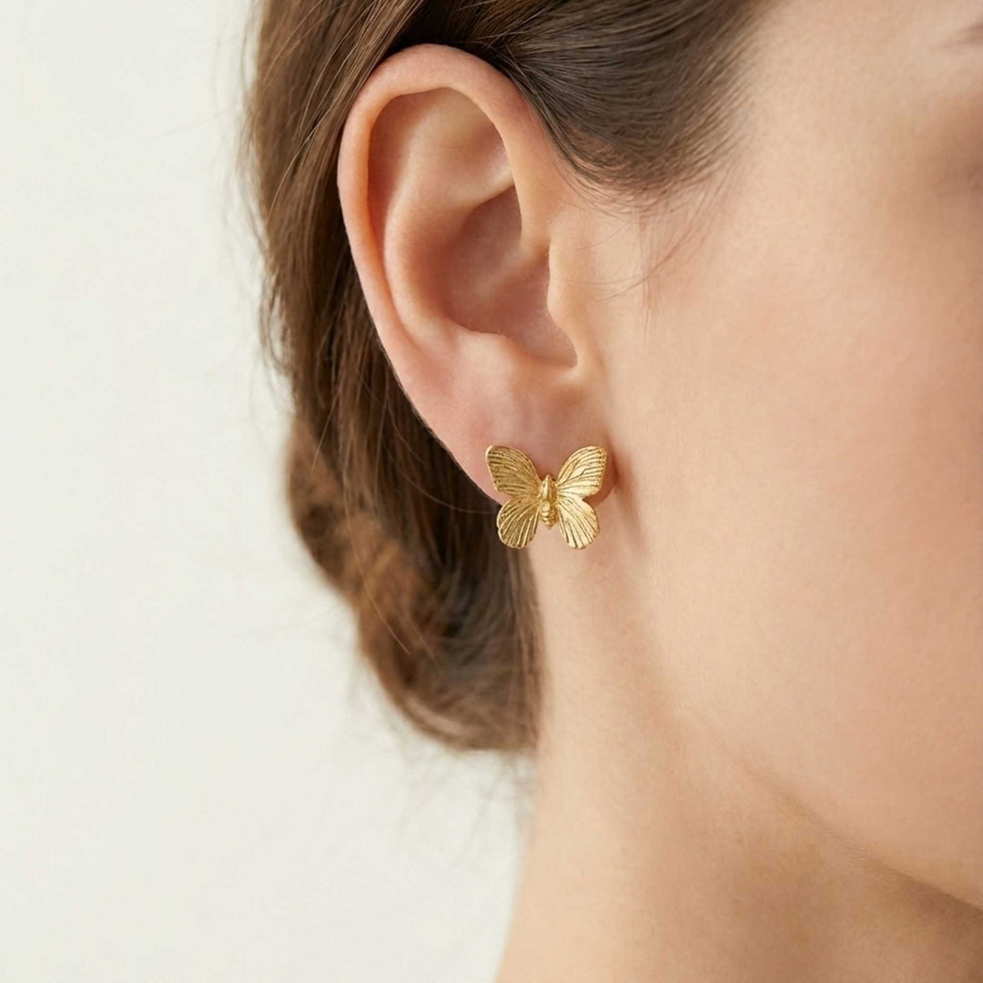 Butterfly Charm Stud 18k Gold Plated Earrings