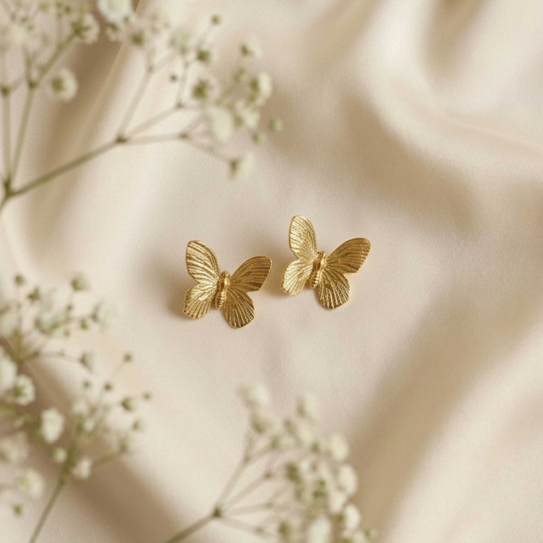 Butterfly Charm Stud 18k Gold Plated Earrings