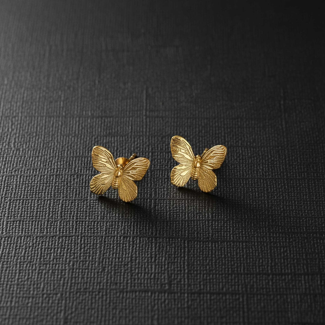 Butterfly Charm Stud 18k Gold Plated Earrings