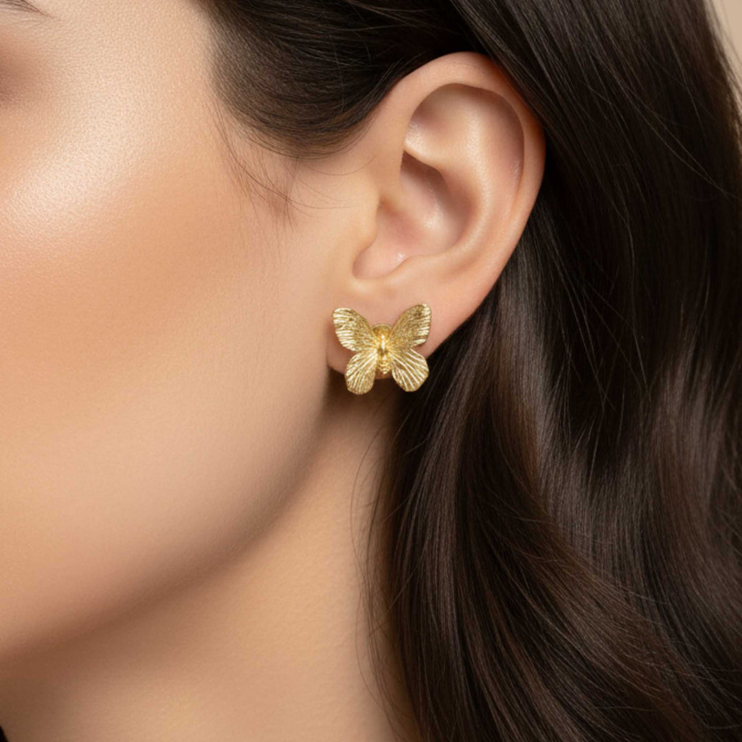 Butterfly Charm Stud 18k Gold Plated Earrings