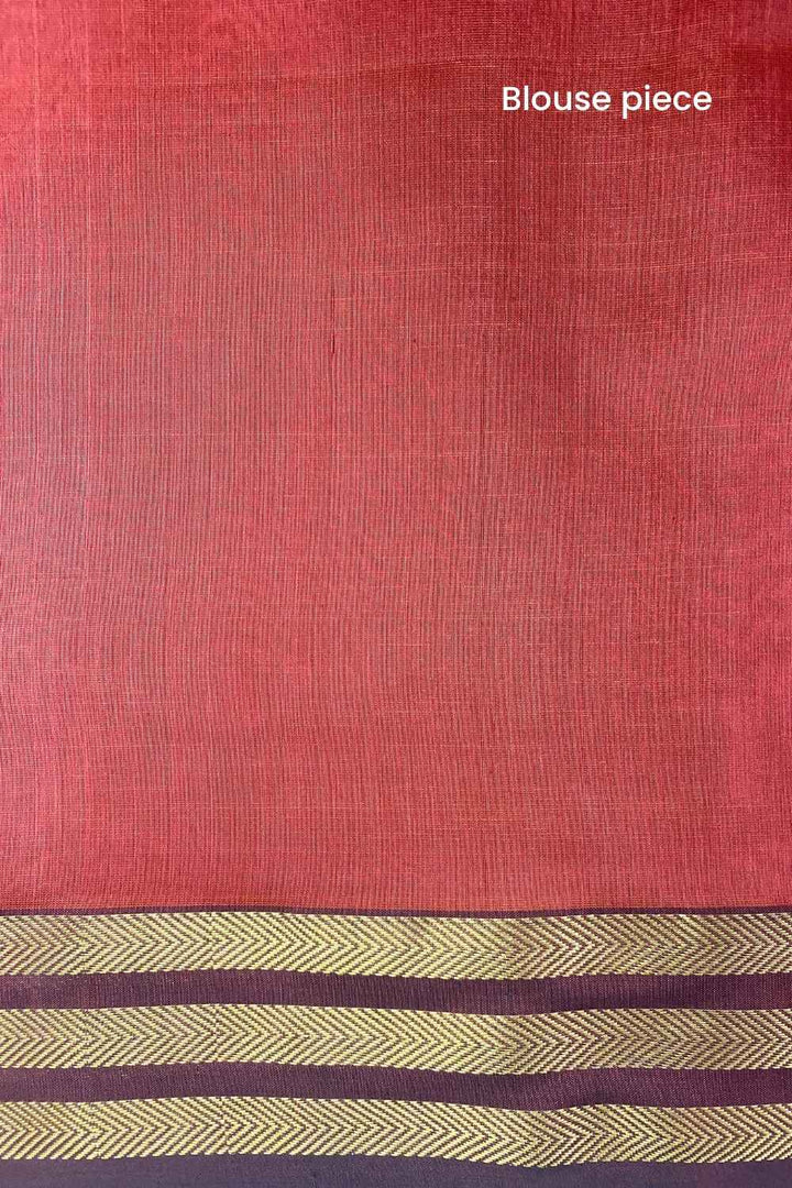 Rust Pure Silk Cotton Maheshwari Saree