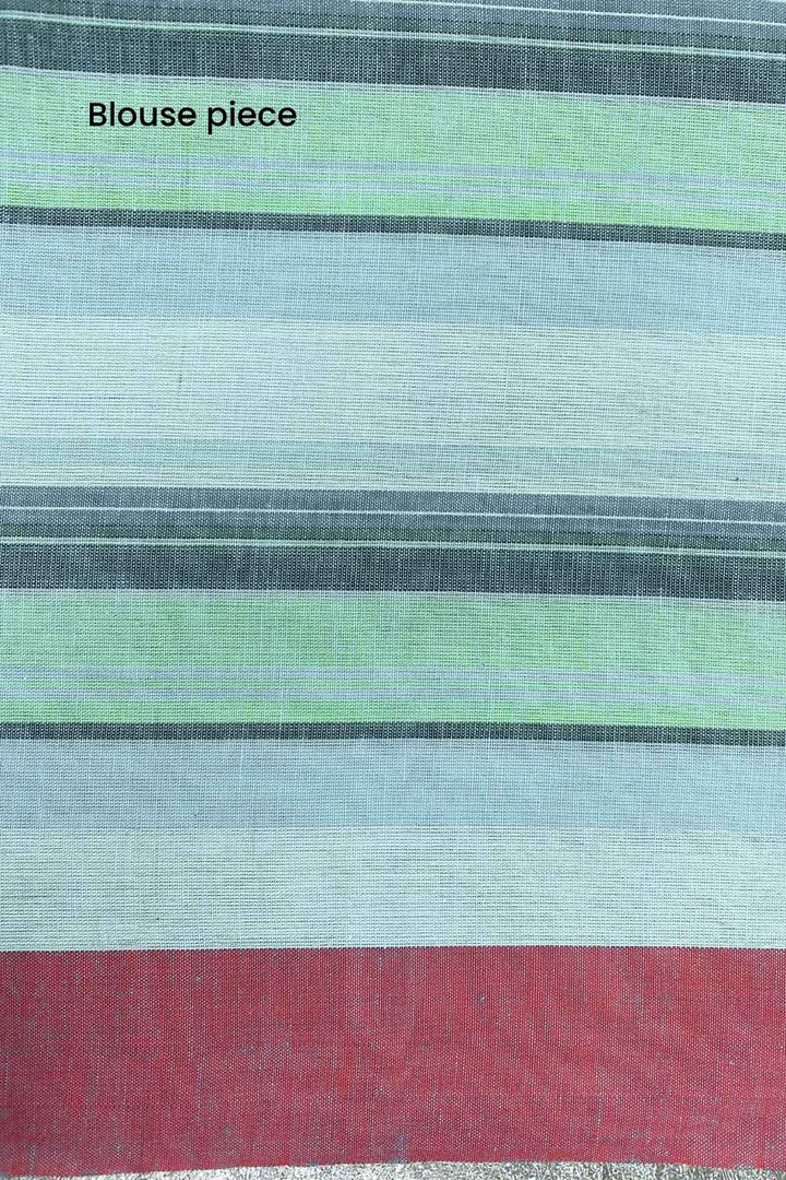 On the Clock - Turquoise & Green Checked Organic Cotton Saree