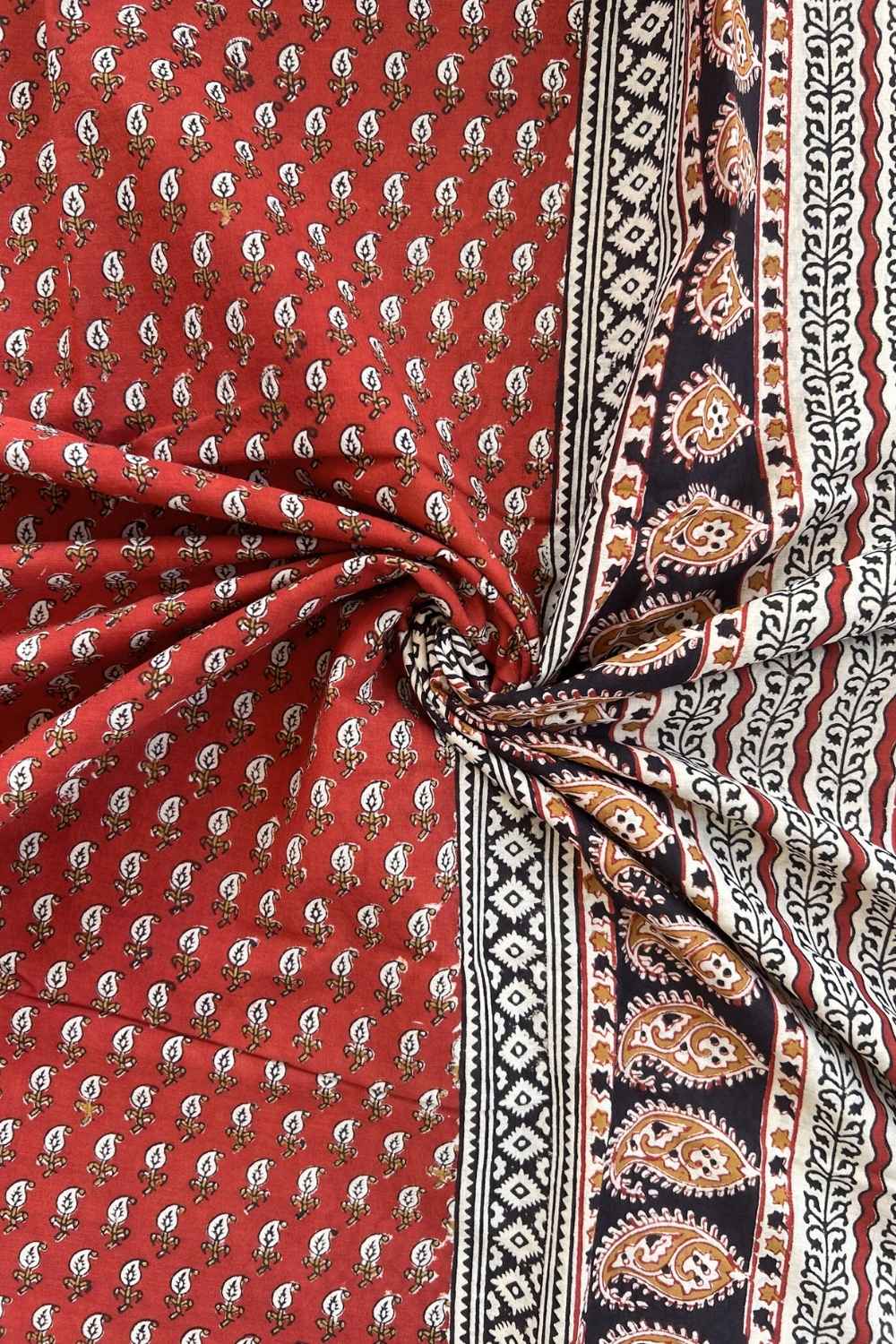 Ruby Red - Hand Block Print Mulmul Cotton Bagru Saree