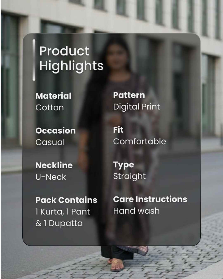 Saanjh Printed Cotton Dupatta, Pant and Kurta Set