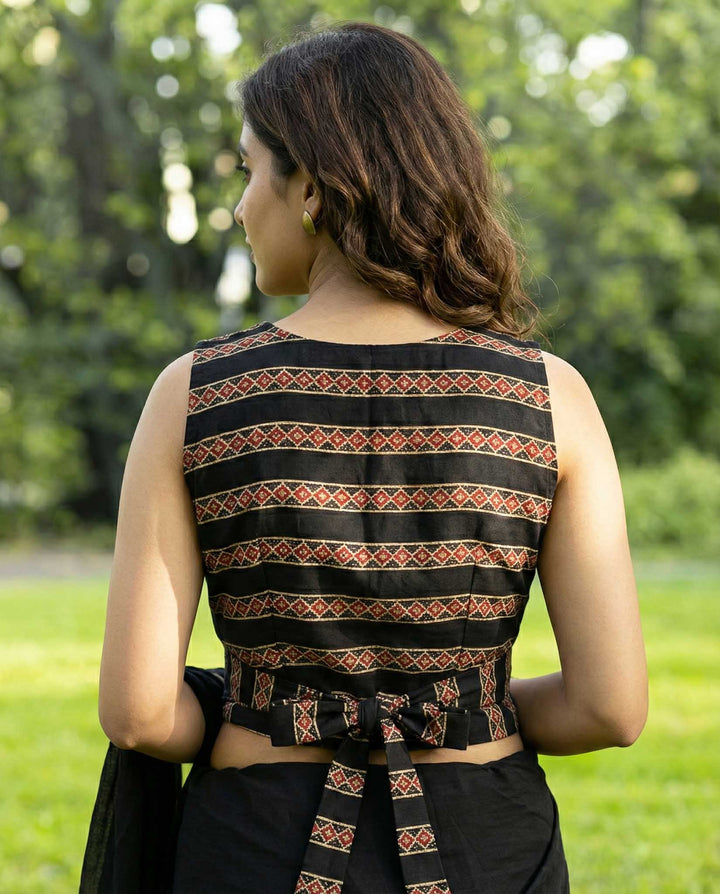 Off-Duty Black Cotton Vest Blouse