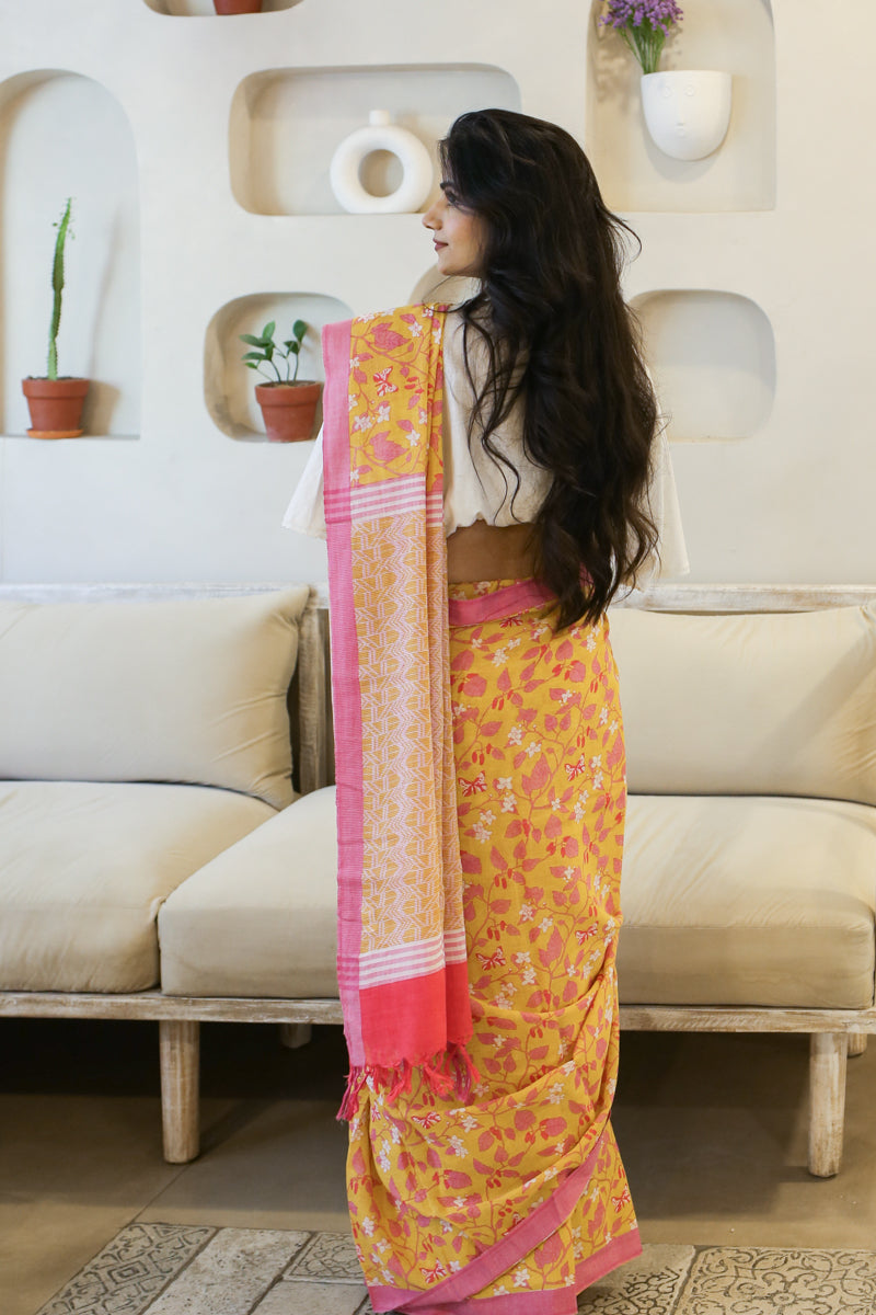 A Stitch of Summer Handwoven Mulmul Cotton Printed Saree