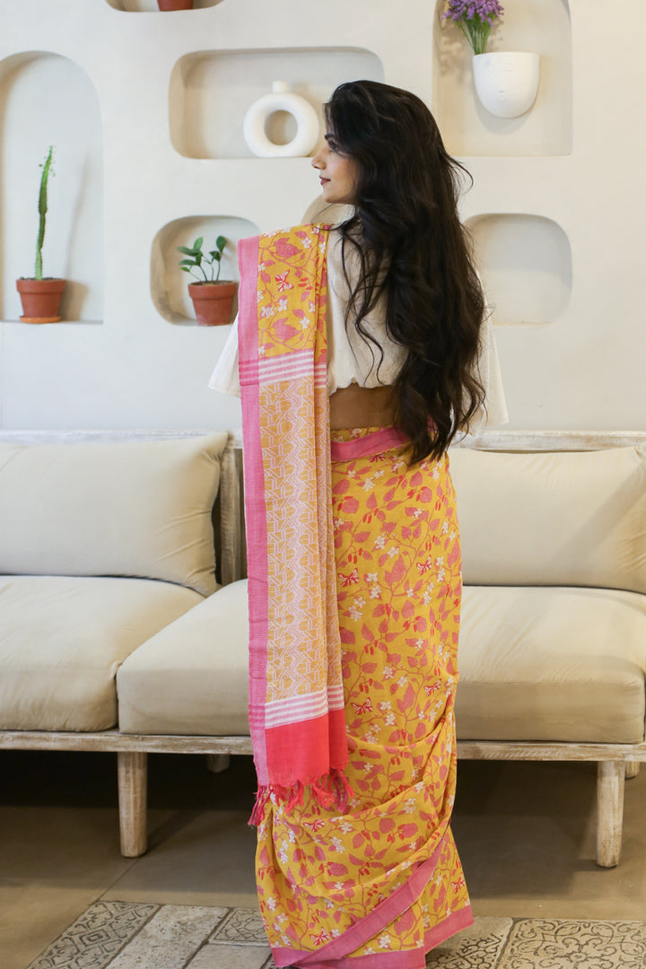 A Stitch of Summer Handwoven Mulmul Cotton Printed Saree