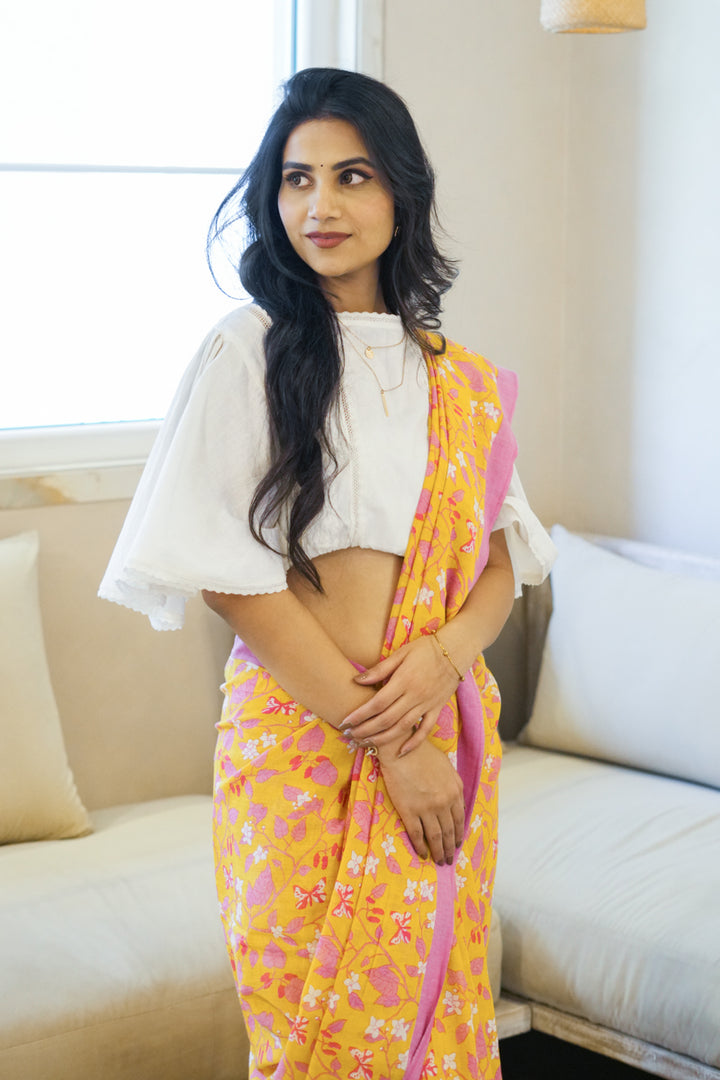 A Stitch of Summer Handwoven Mulmul Cotton Printed Saree