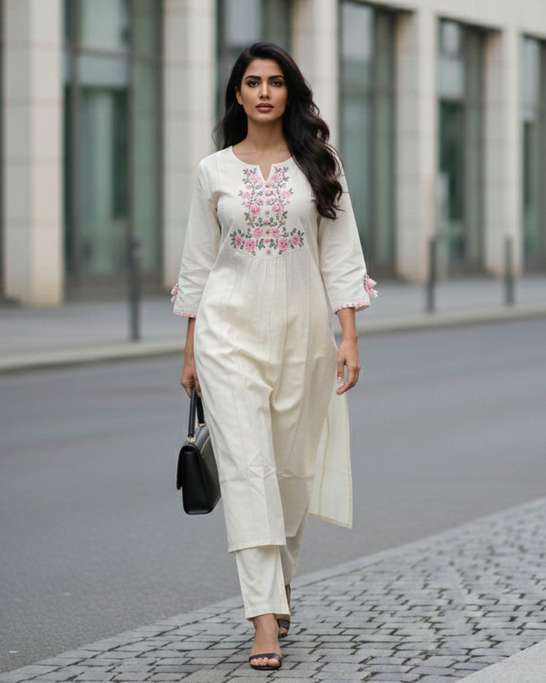 Aarohi Cotton Pant and Kurta Set with Floral Embroidery