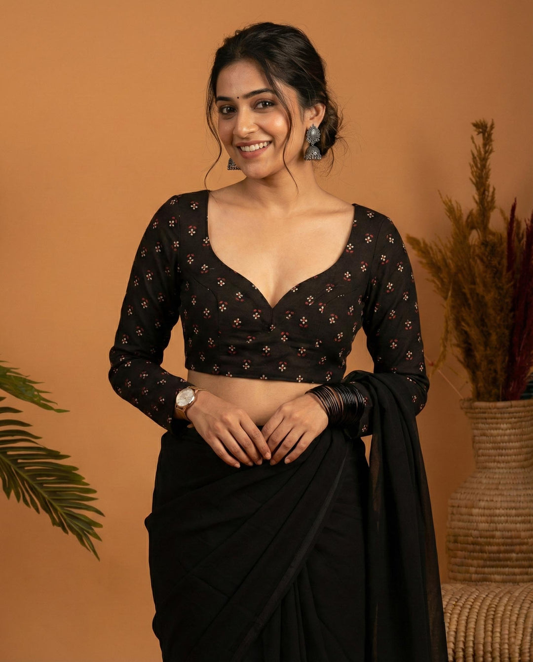 All Day Comfort Black Cotton Full Sleeve Blouse