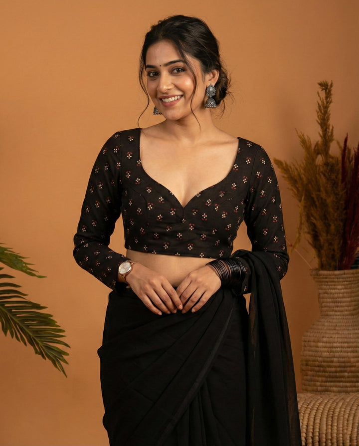 All Day Comfort Black Cotton Full Sleeve Blouse