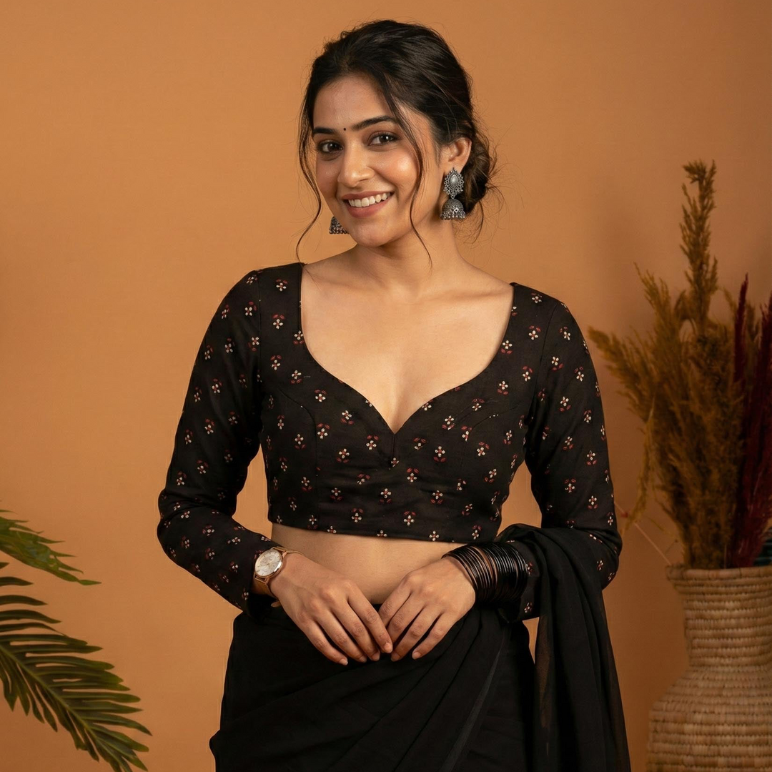 All Day Comfort Black Cotton Full Sleeve Blouse