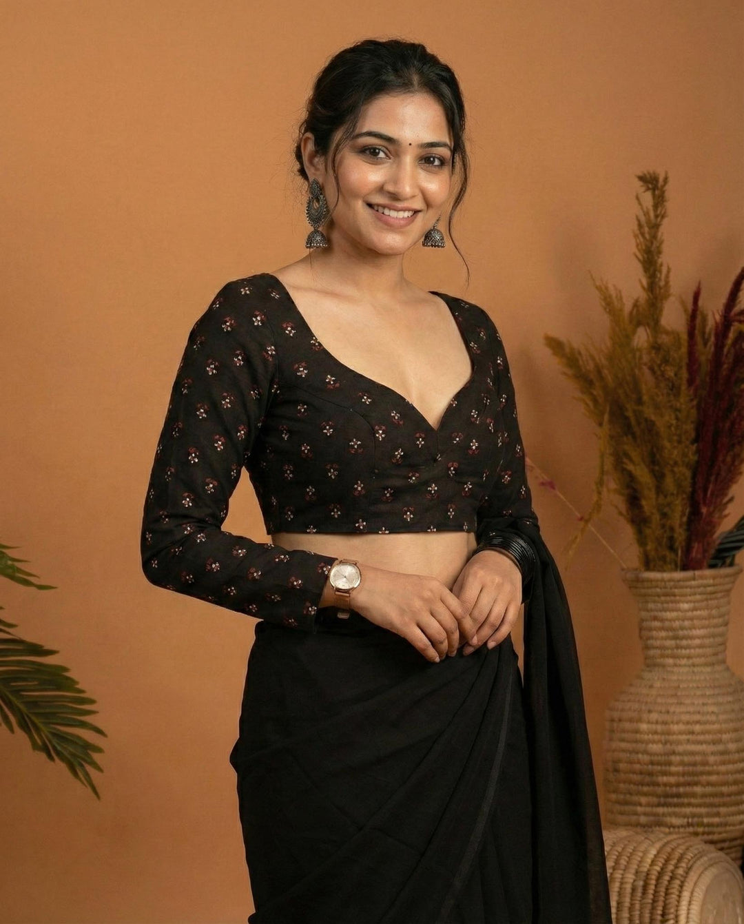 All Day Comfort Black Cotton Full Sleeve Blouse