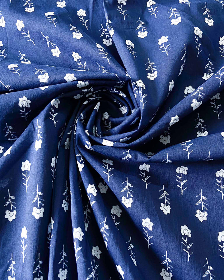 Almost Friday Blue Cotton V neck Scallop Blouse