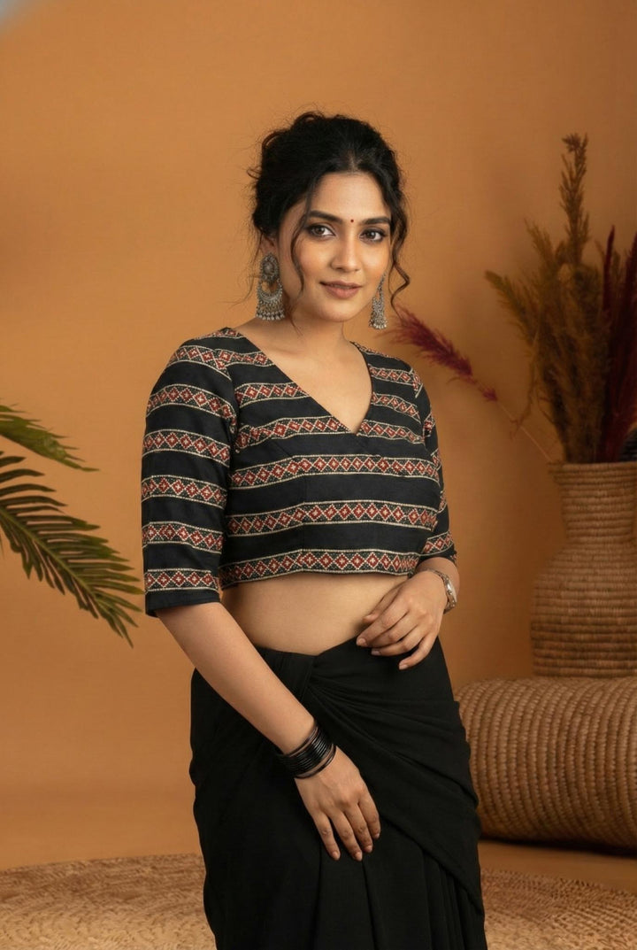 Mridula Floral Cotton Angrakha Style Blouse with Side Buttons