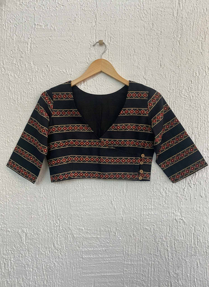 Mridula Floral Cotton Angrakha Style Blouse with Side Buttons