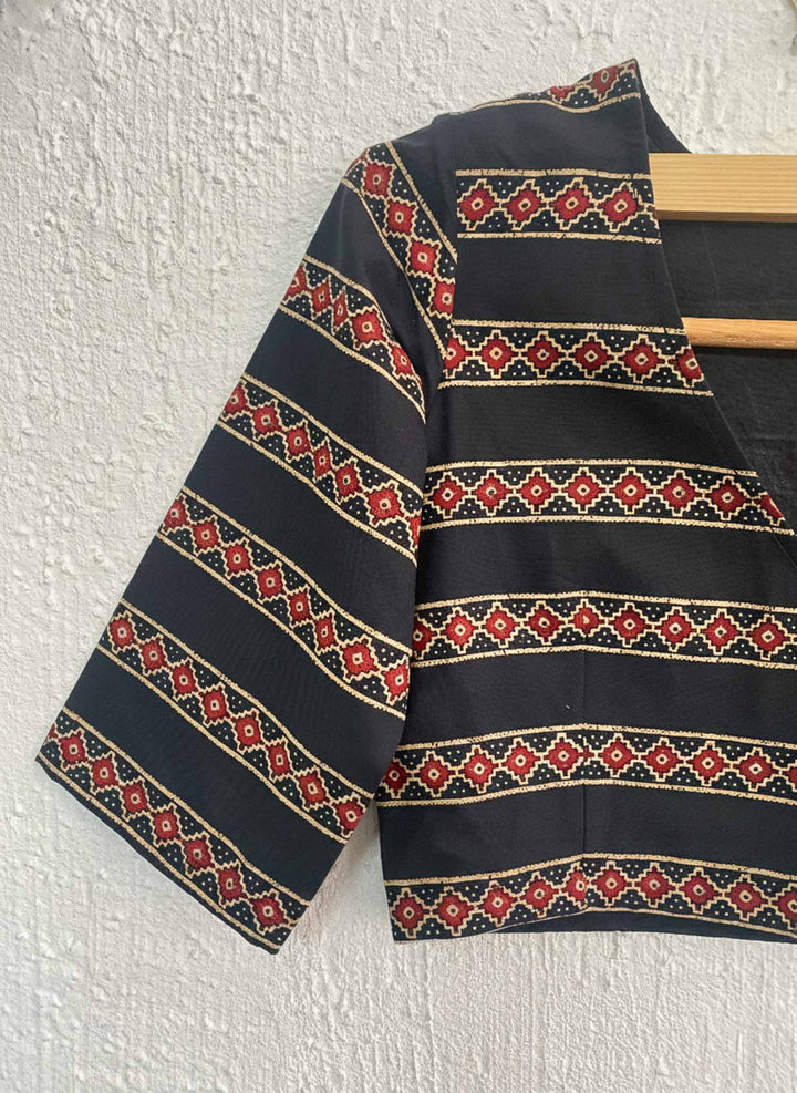 Mridula Floral Cotton Angrakha Style Blouse with Side Buttons