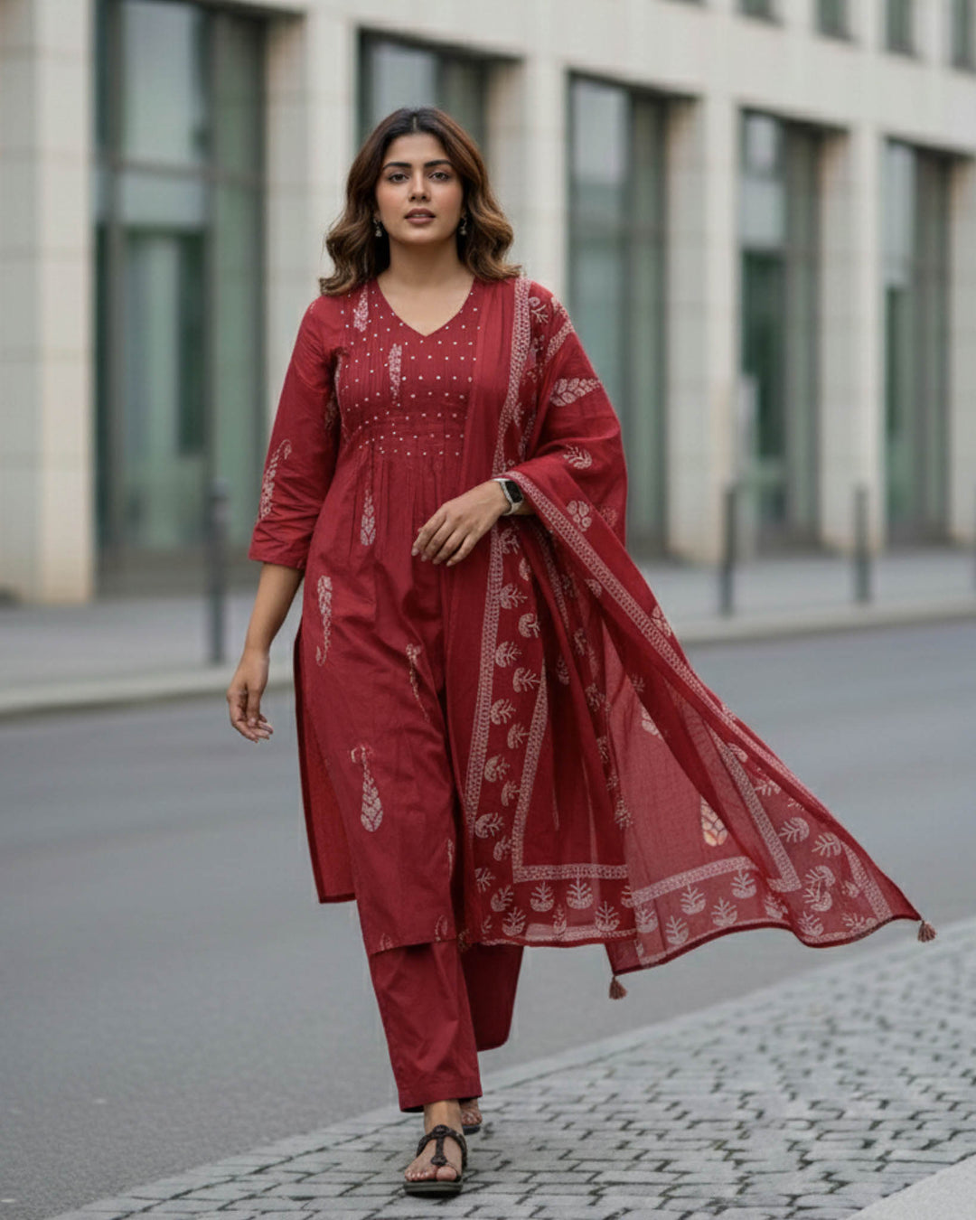 Anika Printed Cotton Dupatta, Pant and Kurta Set