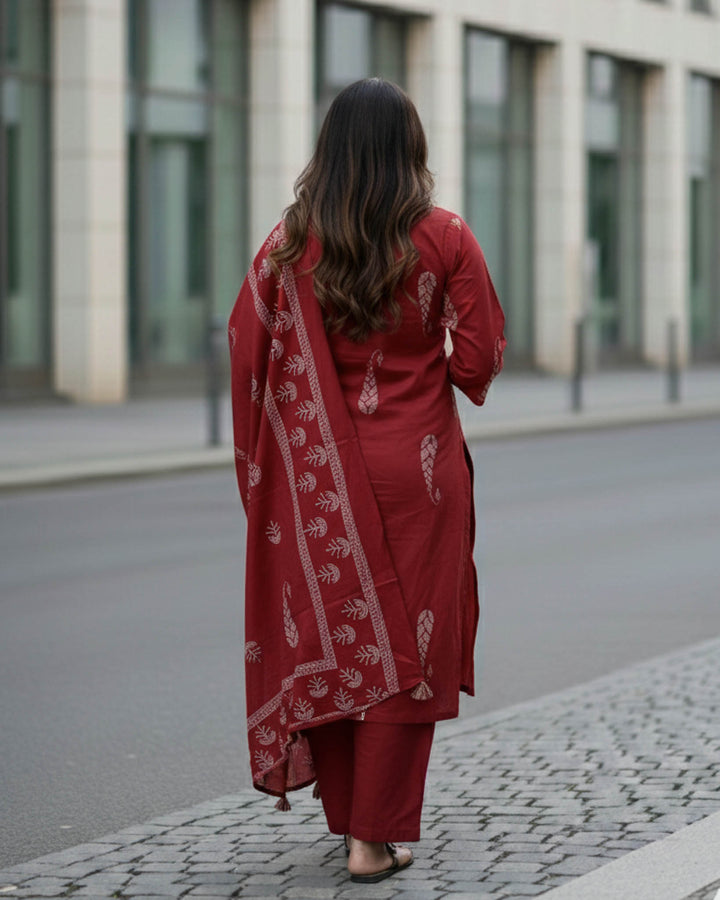 Anika Printed Cotton Dupatta, Pant and Kurta Set