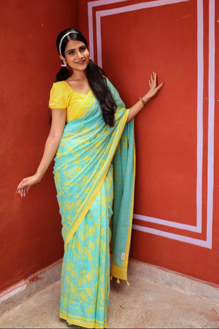 Aqua Charm Printed Mulmul Cotton Saree