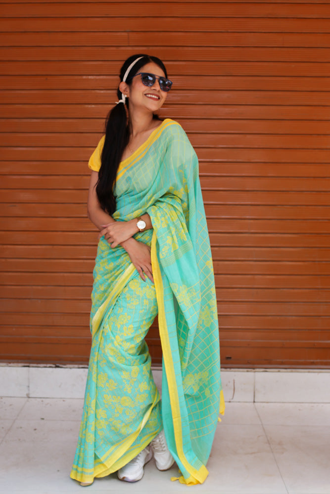 Aqua Charm Printed Mulmul Cotton Saree