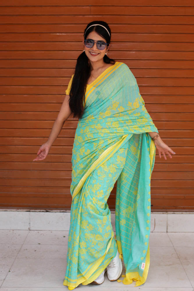 Aqua Charm Printed Mulmul Cotton Saree