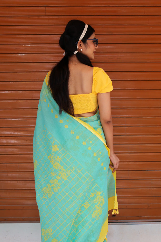 Aqua Charm Printed Mulmul Cotton Saree