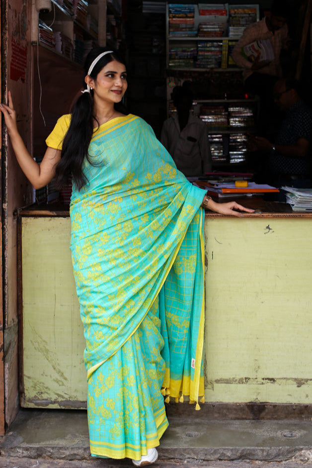 Aqua Charm Printed Mulmul Cotton Saree