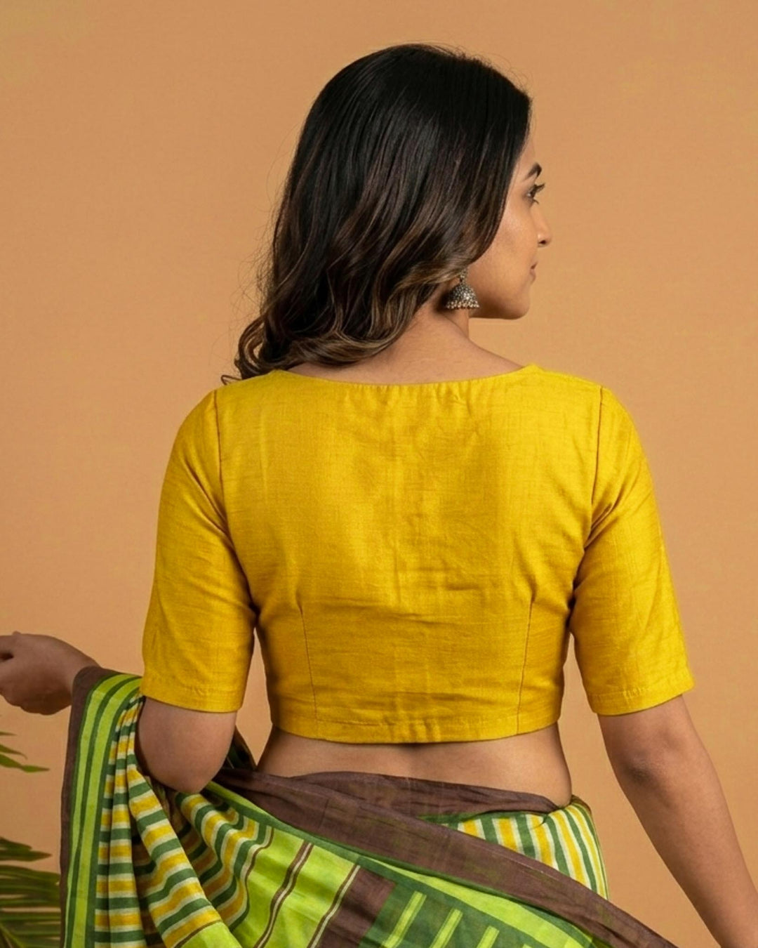 Sangini V neck Art Silk Blouse with Elbow Sleeves - Yellow