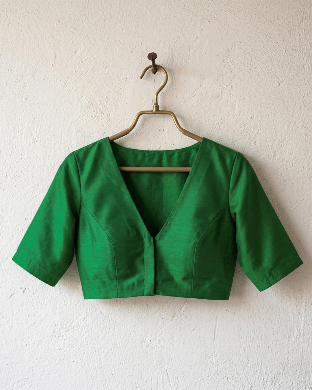 Sangini V neck Art Silk Blouse with Elbow Sleeves - Green