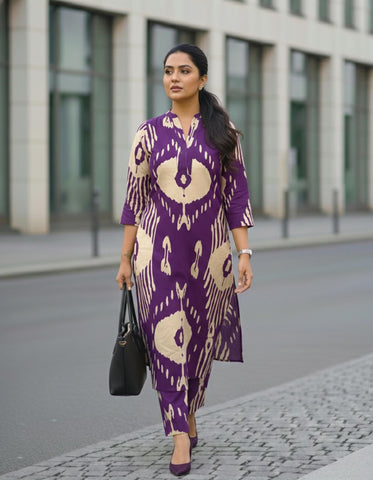 Avni Purple Cotton Pant and Kurta Set
