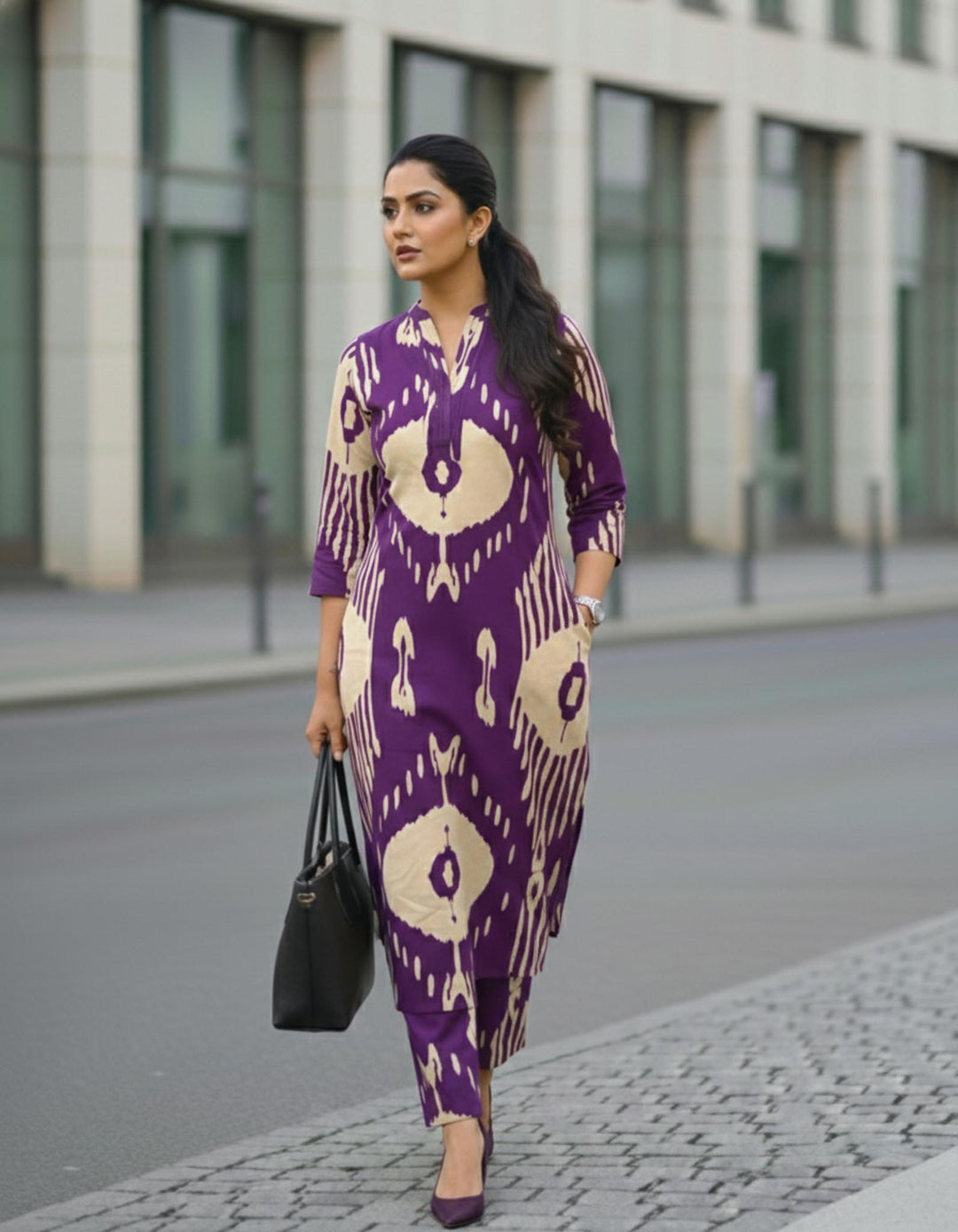 Avni Purple Cotton Pant and Kurta Set