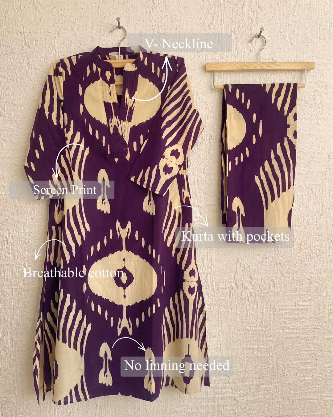 Avni Purple Cotton Pant and Kurta Set