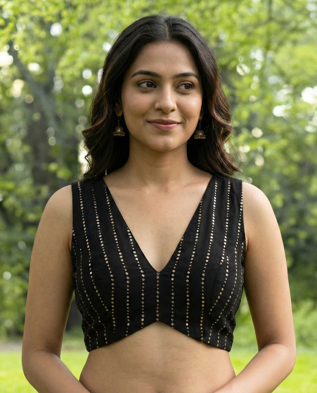 Black Sequins Sleeveless Princess-Cut Blouse