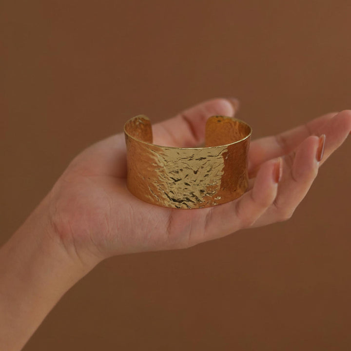 Textured Cuff 18k Gold Plated Bracelet