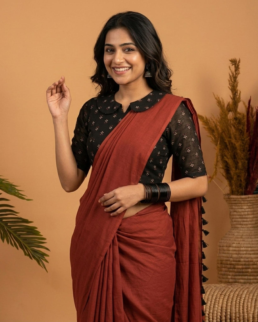 Timeless Black Cotton Blouse with Peter Pan Collar