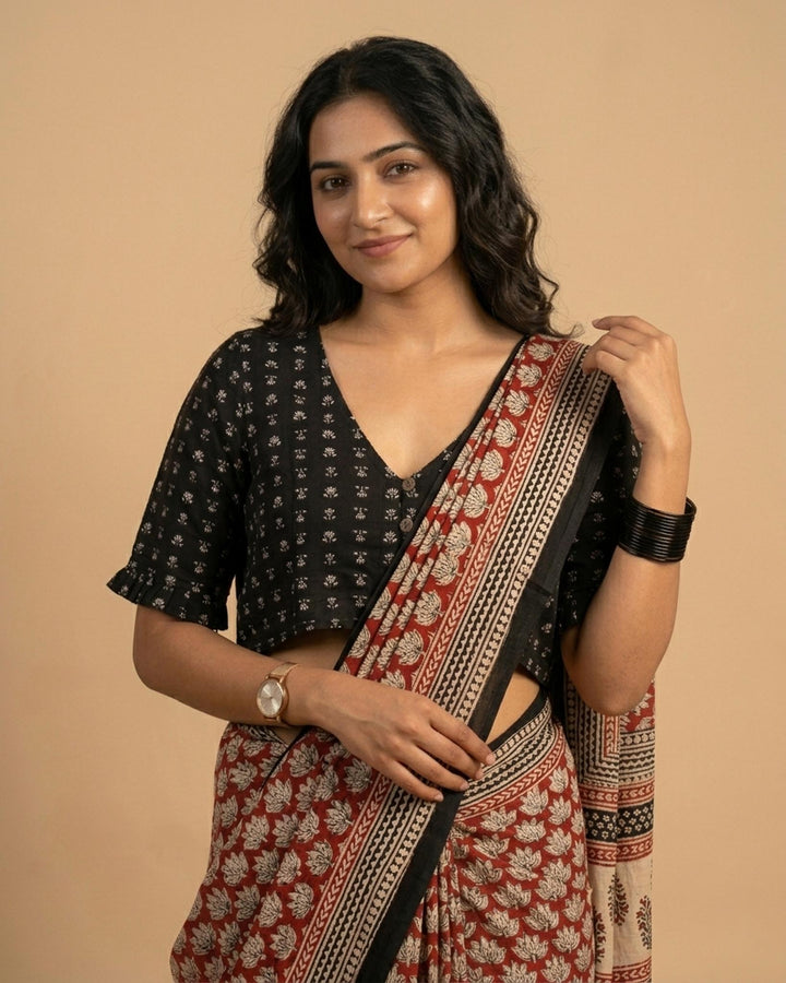 9AM button down blouse with elbow sleeve - Black